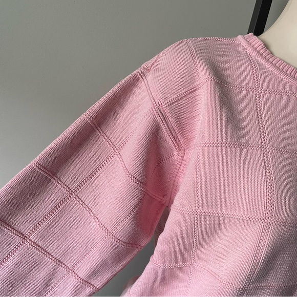 90s Vintage Izod Pink Preppy Knit Sweater Grid Windowpane 100% Cotton Size Large - Picture 7 of 8